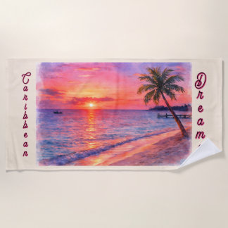 Persoonlijke Caribische droom zonsondergang strand Strandlaken