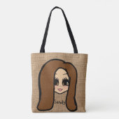 Persoonlijke Caricatuur Jute Print Tas Bruin Haar (Achterkant)