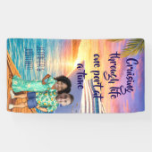 Persoonlijke Caricatuur Koppel Cruise Deur Spandoek (Horizontaal)