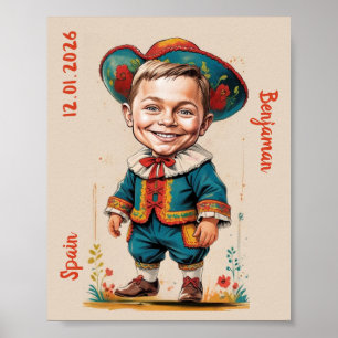 Persoonlijke Caricatuur van Kind in Spaans Kostuum Poster