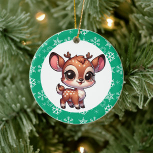 Persoonlijke Cartoon Chibi Rendier Kerst Keramisch Ornament