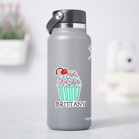 Persoonlijke Cartoon Cupcake en naam Sticker (HydroFlask)