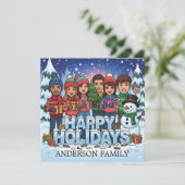 Persoonlijke Cartoon Familie Kerstkaart (Staand voorkant)