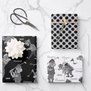 Persoonlijke Cartoon Golfers Inpakpapier Vel