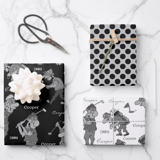 Persoonlijke Cartoon Golfers Inpakpapier Vel (Voorkant)