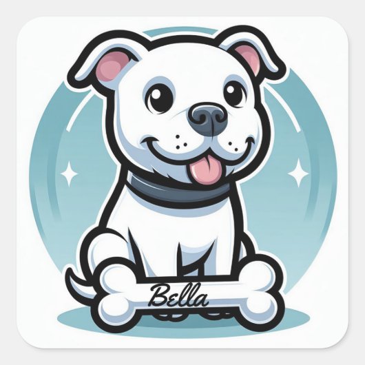 Persoonlijke Cartoon hond Vierkante Sticker (Voorkant)