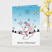 Persoonlijke Cartoon muis die een sneeuwvlok eet Kaart (Gele Bloem)