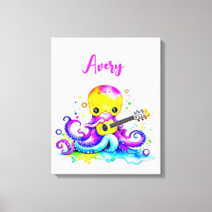 Persoonlijke Cartoon Octopus die Gitaar Speelt  Canvas Afdruk