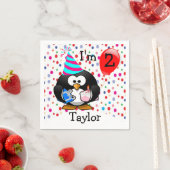 Persoonlijke Cartoon Penguin 2e verjaardag Servetten (Insitu)