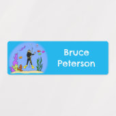 Persoonlijke cartoon van duiker en zeedieren labels (Design 1)