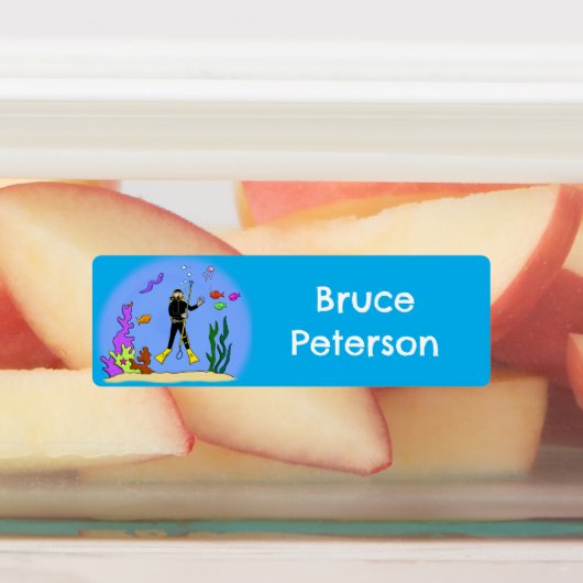 Persoonlijke cartoon van duiker en zeedieren labels (Aangebracht)