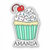 Persoonlijke Cartoon Vanilla Cupcake en naam Sticker (Voorkant)