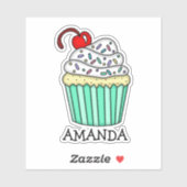 Persoonlijke Cartoon Vanilla Cupcake en naam Sticker (Vel)