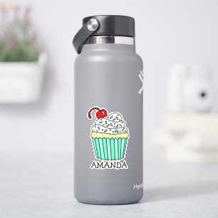 Persoonlijke Cartoon Vanilla Cupcake en naam Sticker