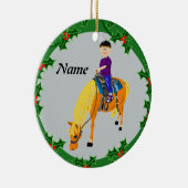 Persoonlijke cartoonjongen op pony keramisch ornament (Rechts)