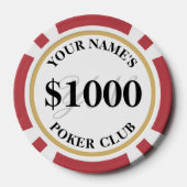 Persoonlijke Casino Stijl Aangepaste $1000 Rood Poker Chips (Achterkant)