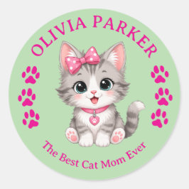 Persoonlijke 'Cat Mom'-sticker met eigen naam Ronde Sticker