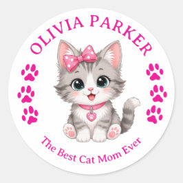 Persoonlijke 'Cat Mom'-sticker met eigen naam Ronde Sticker