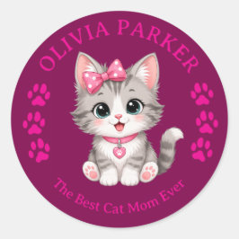 Persoonlijke 'Cat Mom'-sticker met eigen naam Ronde Sticker