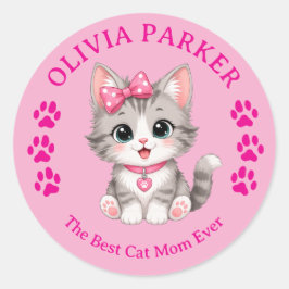 Persoonlijke 'Cat Mom'-sticker met eigen naam Ronde Sticker