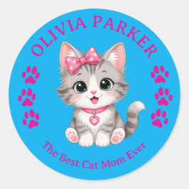 Persoonlijke 'Cat Mom'-sticker met eigen naam Ronde Sticker