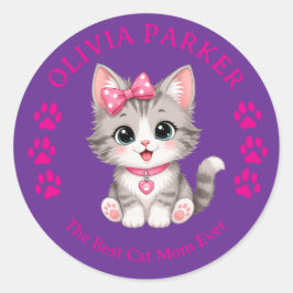 Persoonlijke 'Cat Mom'-sticker met eigen naam Ronde Sticker