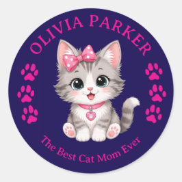 Persoonlijke 'Cat Mom'-sticker met eigen naam Ronde Sticker