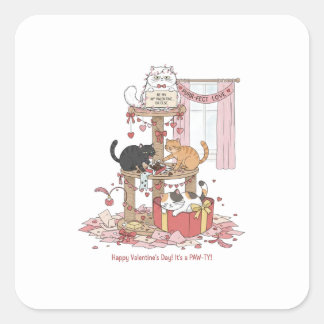 Persoonlijke 'Cat's Meow' Valentijnsdagstickers Vierkante Sticker