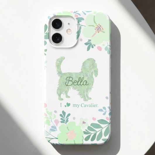 Persoonlijke Cavalier - Mintgroene Bloemen iPhone 16 Hoesje
