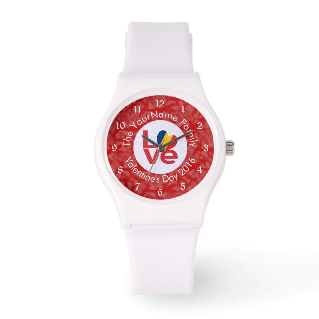 Persoonlijke Chad Red LOVE Vlag Horloge (Voorkant)