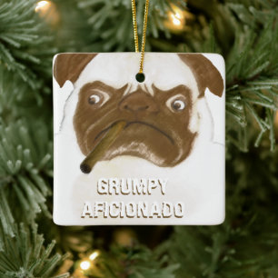 Persoonlijke Chagrijnige AFICIONADO Pug sigaar Keramisch Ornament