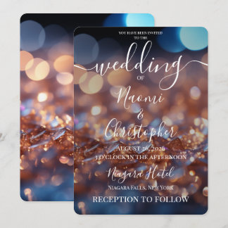 Persoonlijke champagne glitters blauwe trouw kaart