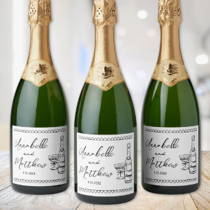 Persoonlijke Champagne Handgetekende Huwelijk Sparkling Wijnetiket