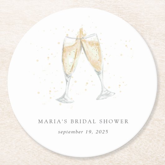 Persoonlijke Champagne Toast Bruidsdouche Ronde Kartonnen Onderzetter (Voorkant)