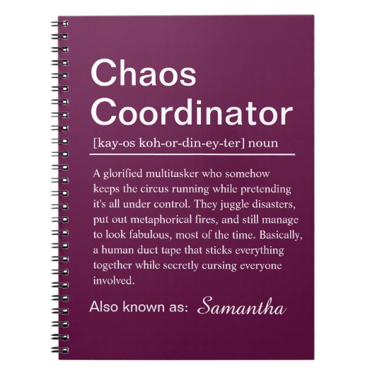 Persoonlijke Chaos Coördinator Definitie Notitieboek (Voorkant)