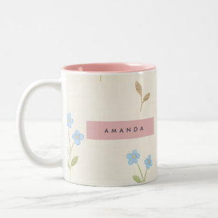 Persoonlijke Charmante Blauwe Wilde Bloemenprint Tweekleurige Koffiemok