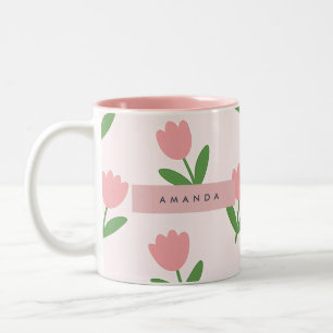 Persoonlijke Charmante Roze Tulp Bloemstuk Tweekleurige Koffiemok