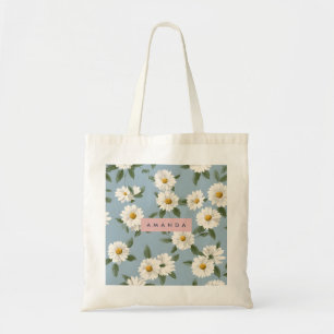 Persoonlijke charmante witte madeliefjes op stoffi tote bag