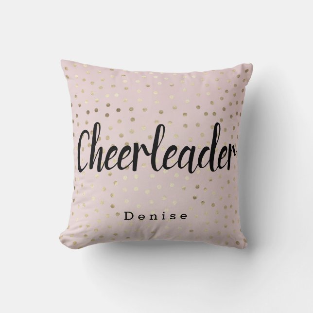 Persoonlijke Cheerleader Pink en Gold Polka Dots Kussen (Voorkant)