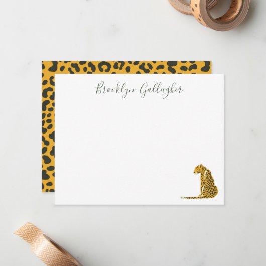 Persoonlijke Cheetah-briefkaart Notitiekaartje (Voorkant / Achterkant in situ)