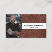 Persoonlijke Chef Aangepast Foto Bruin Leder QR Co Visitekaartje (Voorkant)