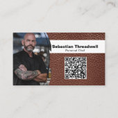Persoonlijke Chef Aangepast Foto Bruin Leder QR Co Visitekaartje (Voorkant)