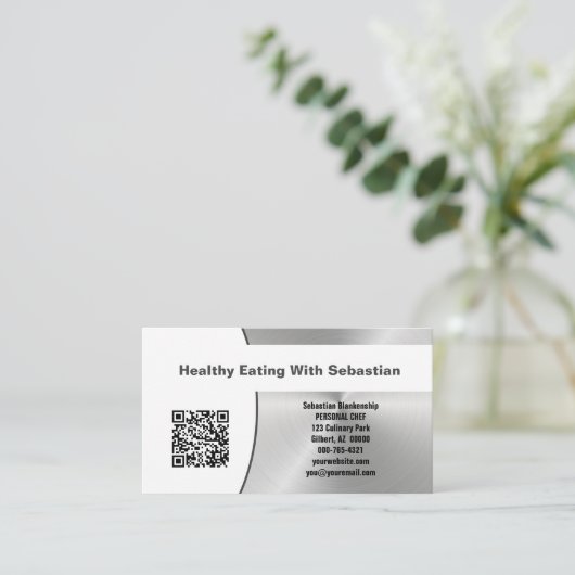 Persoonlijke Chef Borstelstaal Aangepaste foto QR- Visitekaartje (Staand voorkant)