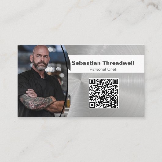 Persoonlijke Chef Borstelstaal Aangepaste foto QR- Visitekaartje (Voorkant)