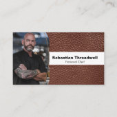 Persoonlijke Chef Bruin Leer Custom Foto Visitekaartje (Voorkant)