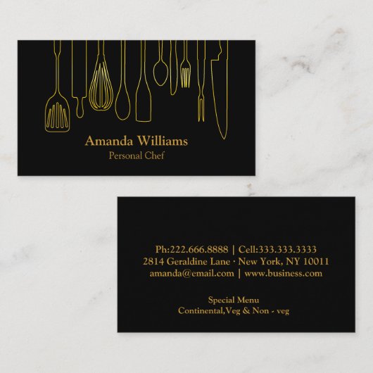 Persoonlijke Chef Catering Kitchen Silver Utiers Visitekaartje (Voorkant / Achterkant)