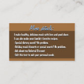 Persoonlijke Chef.Catering.Meal Delivery.Service Visitekaartje (Achterkant)