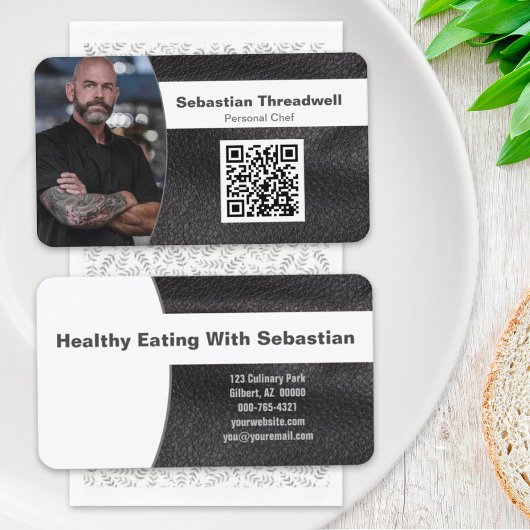 Persoonlijke Chef Faux Leather Custom Foto QR Code Visitekaartje