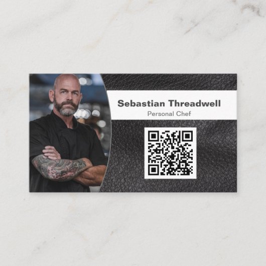 Persoonlijke Chef Faux Leather Custom Foto QR Code Visitekaartje (Voorkant)