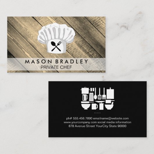 Persoonlijke Chef Houten Paneel Visitekaartje (Voorkant / Achterkant)